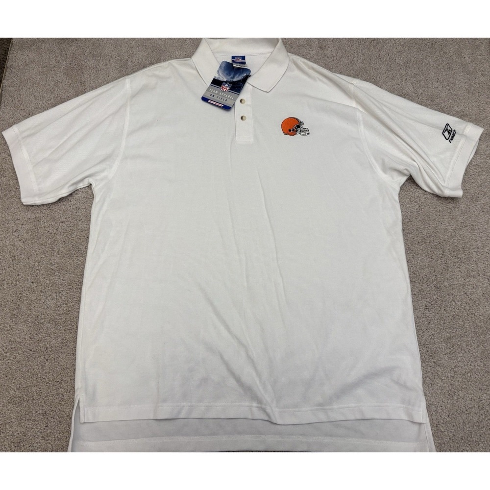 New VTG Cleveland Browns Reebok Short Sleeve White Polo NFL Size XL